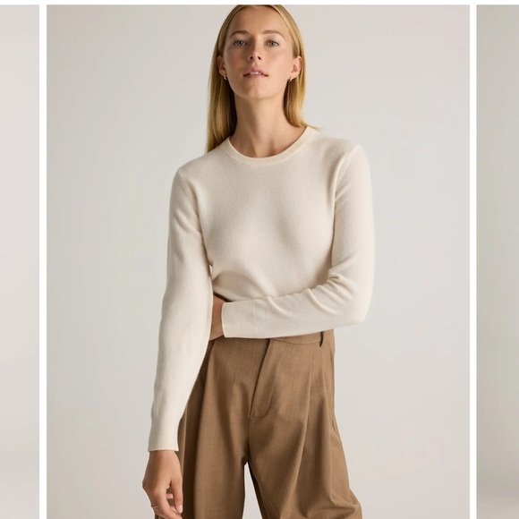 Quince Sweaters - Quince Women's Elegant Cashmere Cream Crew Neck Sweater Size Medium